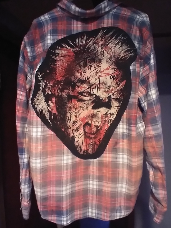 Handmade Tops - Women's Red and Blue Plaid Button-Down Shirt with Graphic Back